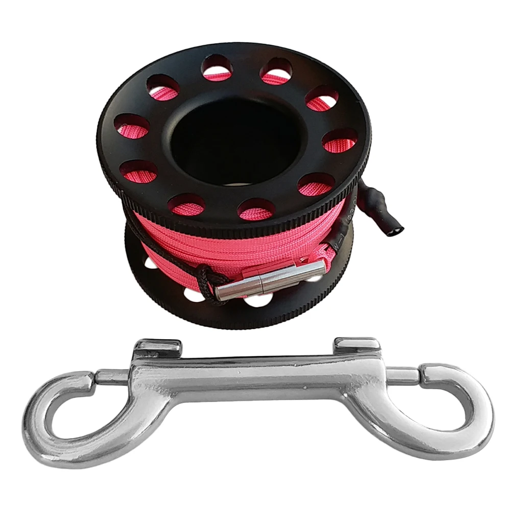Perfeclan Scuba Aluminum Alloy Diving Spool Finger Reel with High Visibility Line Snap Bolt 15m 49ft for Dive Underwater Fishing
