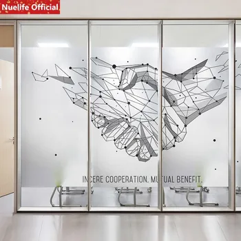 

Cooperation win-win handshake pattern electrostatic frosted glass film office company business meeting room glass opaque film