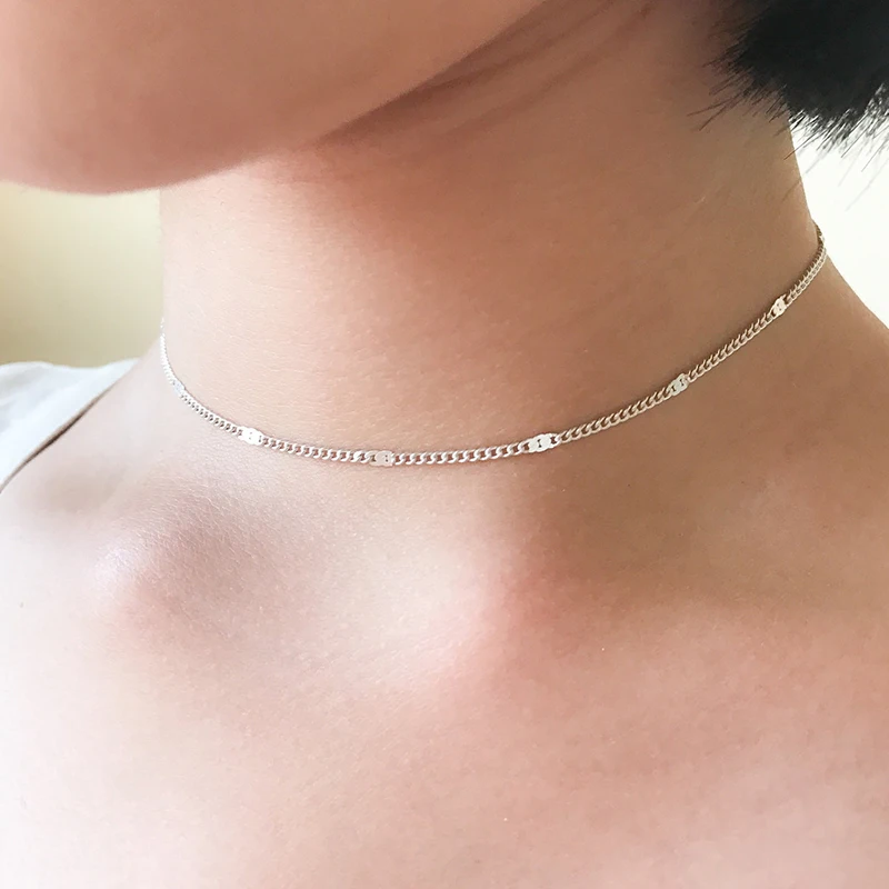 

Silver Choker Tattoo Chain Necklace, Bohemian Jewelry,Gift for Her