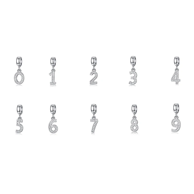 

Hot Sale 0-9 Number Pendant Silver Beads With Crystal Pendant For Diy Women Pandora Charms Bracelets & Bangles GNB0-9
