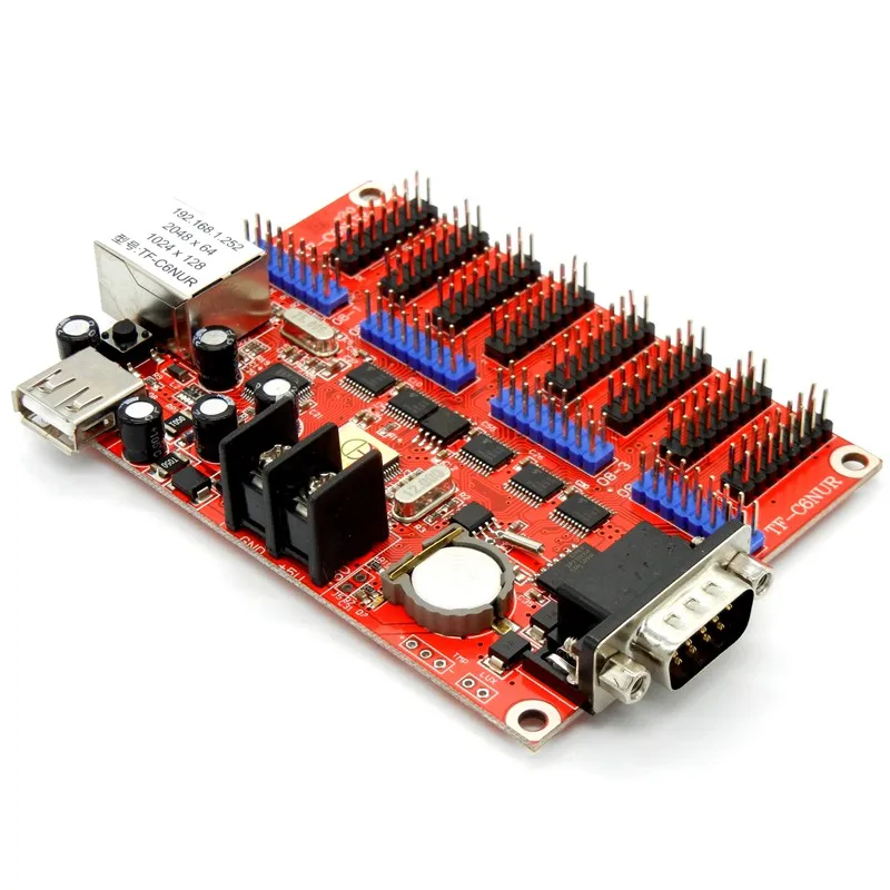 TF-C6NUR светодиодный знак управления карты сети RJ45 LAN+ USB+ RS232 2048*64 пикселей Поддержка одноцветная Светодиодная панель экран контроллер