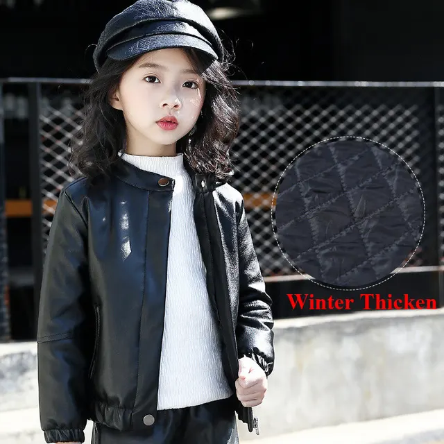 Teenage Girls Motorcycle PU Leather Jackets and coats 2018 Autumn Winter Kids Coat Jacket Girl