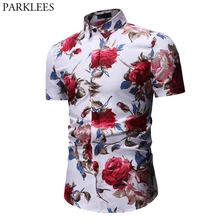 Мужская модная гавайская рубашка с коротким рукавом,, брендовая приталенная рубашка с цветочным принтом, мужская рубашка на каждый день, для праздника, вечеринки, рубашка, гавайская 3XL