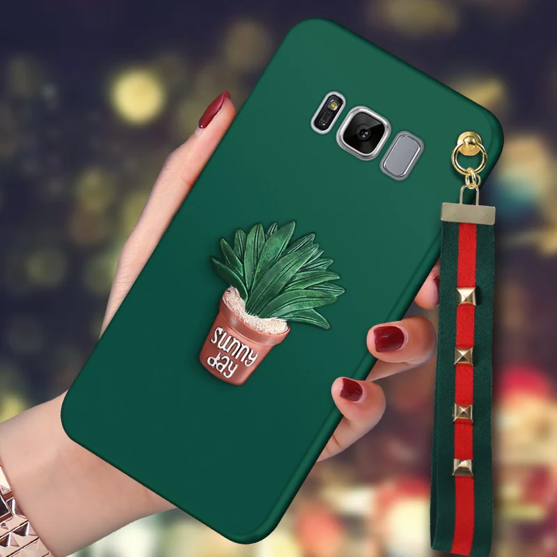 

cacti heart Potted green plant with rope 3D matte soft gel TPU silicon cover case For Samsung Galaxy S8 / S8 Plus