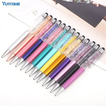 

Wholesale Diamond Crystal Ballpoint Pens+Capacitive Stylus Pen 2 In 1 Novelty Metal Touch Ballpen Stationery Gifts 1000pcs/lot