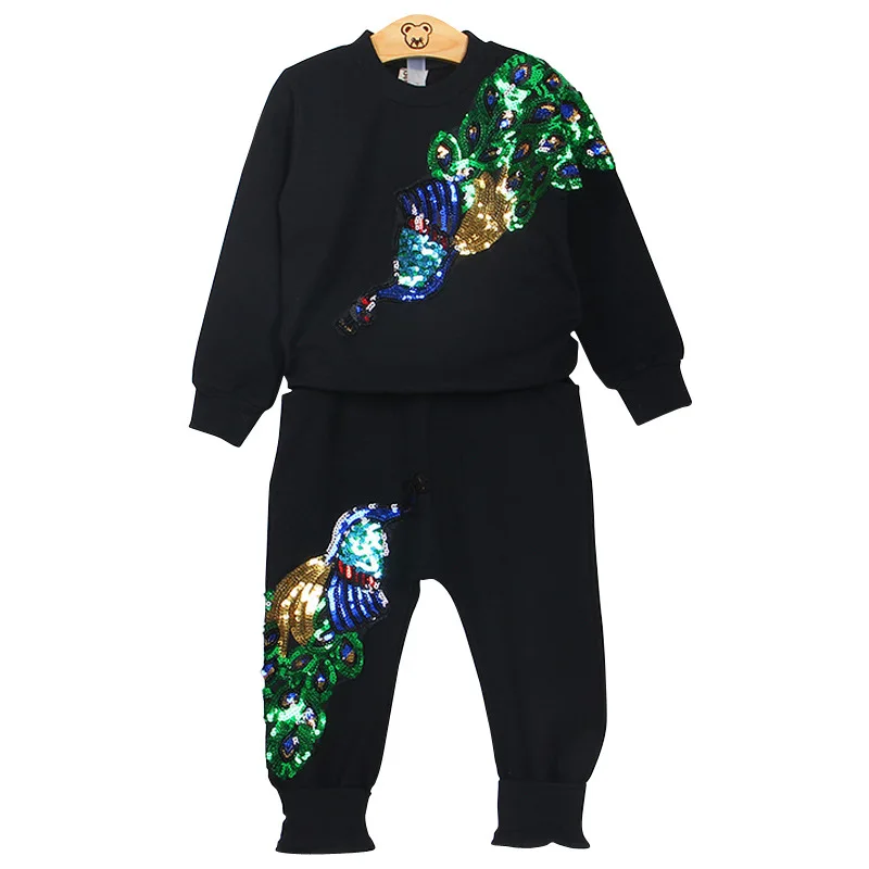 

New 2019 Child Cotton Sequin Outfit Clothes Set Tops Long Sleeve Pants 2Pcs Tracksuit Spring Autumn Newborn Kid Baby Girls