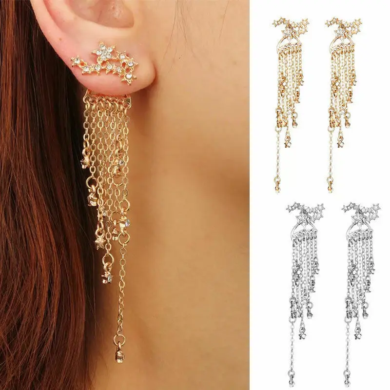 

New Style Women's Dangle Earrings Fashion Jewelry Long Hook Tassels Drop Dangle Earrings Star With Crystal Hot Trendy 2019