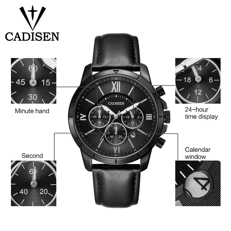 CADISEN Горячая Мода спортивные мужские часы лучший бренд класса люкс кварцевые часы мужские кожаные водонепроницаемые военные наручные часы Relogio Masculino
