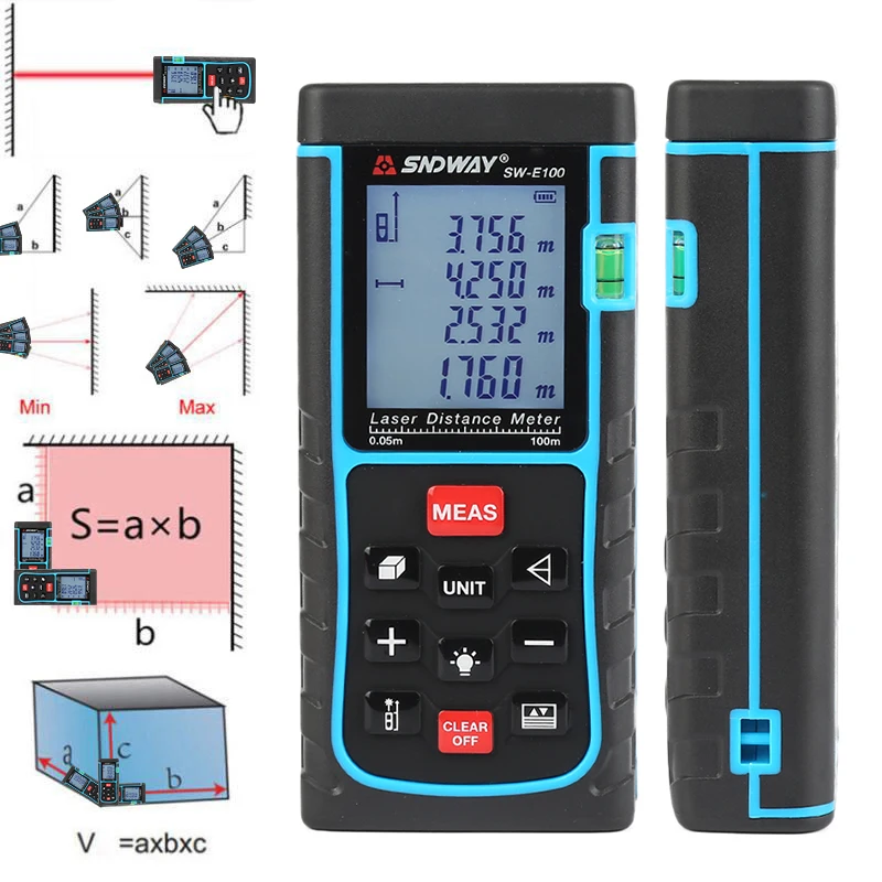 SNDWAY SW-E100, 100 м, цифровой лазерный дальномер, лазерный дальномер, дальномер, устройство для измерения, линейка