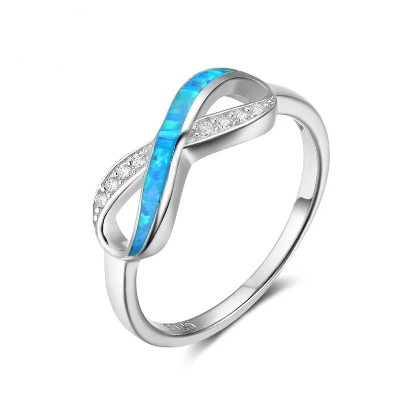 

Unique cz Crystal Blue Opal Infinity Endless Love Finger Ring For Women Couple Anniversary Promise Wedding Engagement Jewelry