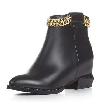 

SHININGTHROUGH Fashion Women Rubber Boots Plush Ankle Boots For Women Winter Leather Boots Women Black Shoes Size 34-41