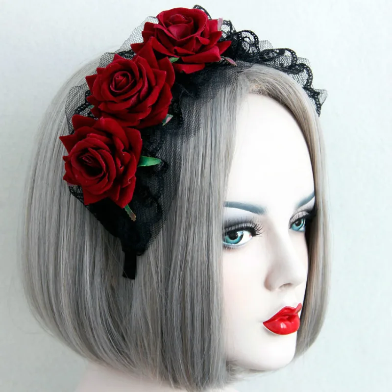 

Bride Women Rose Flower Crown Hairband Wedding Flower Headband Garland Festival Flower wreath Elastic Headdress Hair Accessories