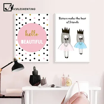 

Baby Girl Nursery Wall Art Canvas Print Cute Pink Cartoon Poster Painting Decorative Picture Nordic Kids Bedroom Decoration