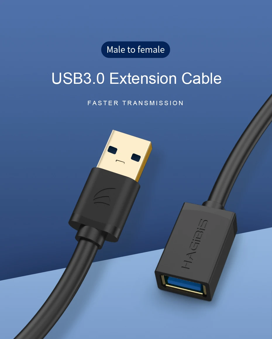 Кабель-удлинитель hagios USB3.0, Суперскоростной кабель для синхронизации данных 1 м, удлинитель USB 3,0 для компьютера, ПК, жесткого диска