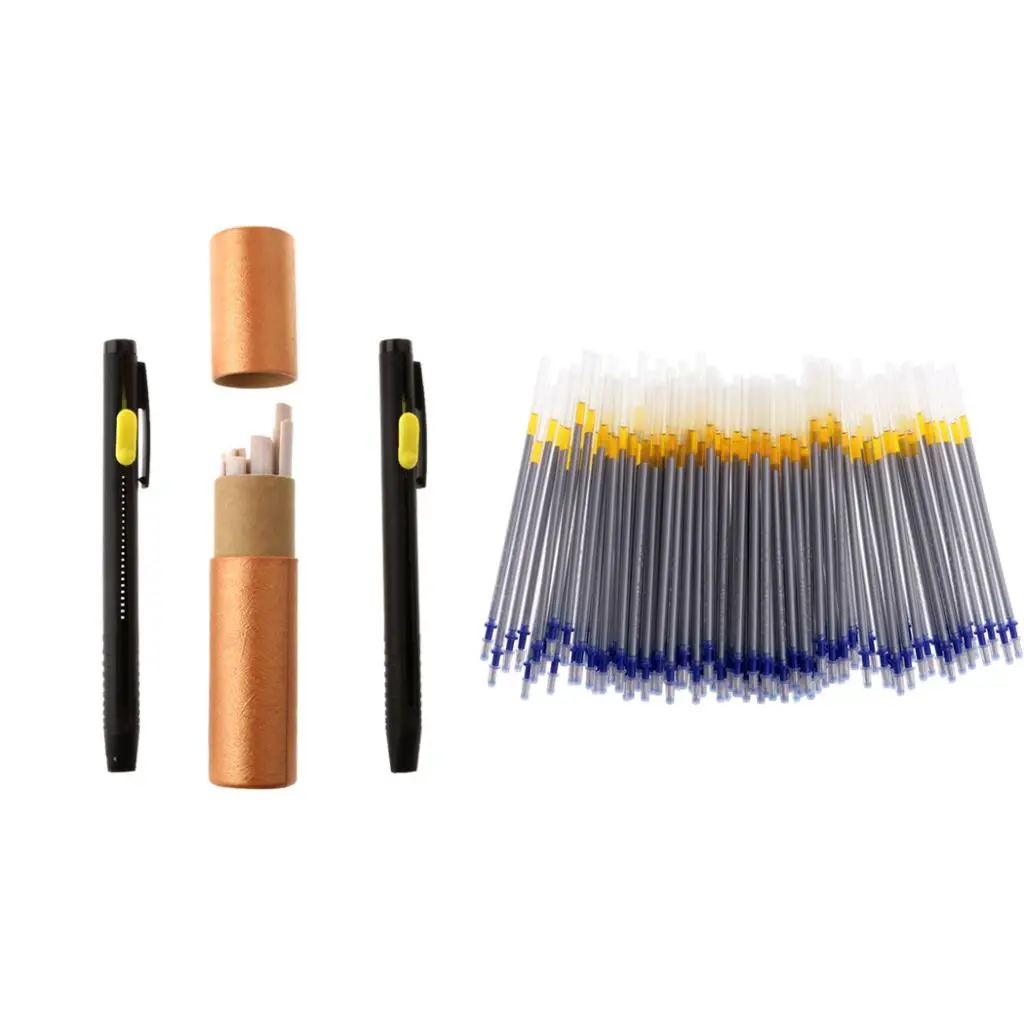 1 Set Tailors Chalk Pen Pencil Sewing Dressmakers + 100Pcs Silver Refill Pen