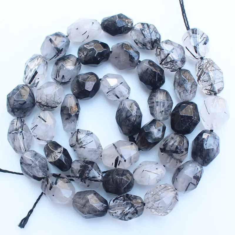Натуральный камень бусины 15 дюймов, нестандартные граненые 5-12 мм циртин, чароит, апатит, кунцит, для изготовления ювелирных изделий своими руками - Цвет: Black Rutilated