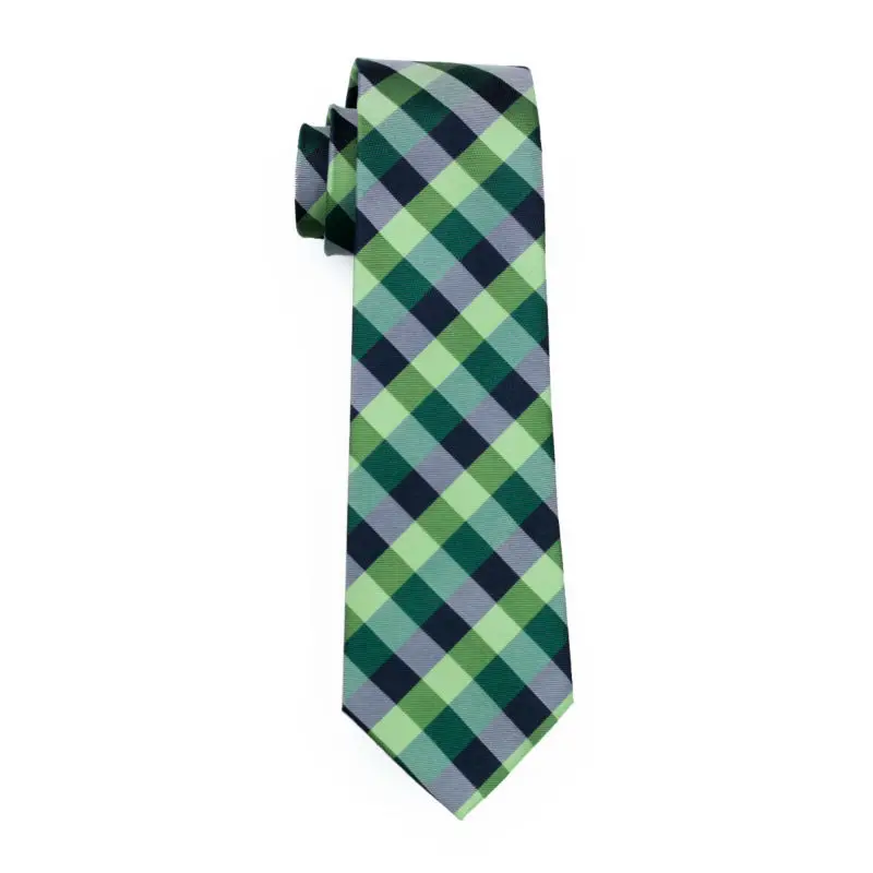 LS-406 Лидер продаж 2016 года Галстуки для человек плед классический зеленый жаккардовые 100% шелковый галстук Ханки Запонки Набор для Для мужчин