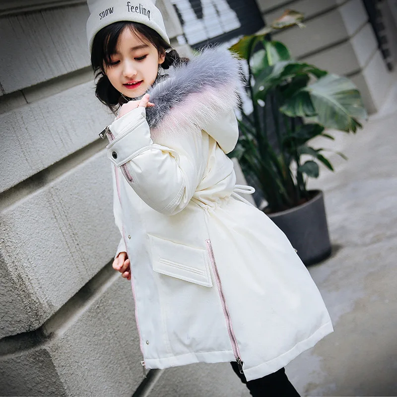 Зимнее пальто для девочек парка Long Down Puffer с капюшоном меховой воротник Детская