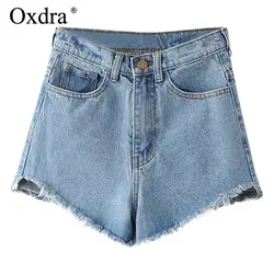 Oxdra 2018 Новый Джинсовые шорты Для женщин высокое качество классические джинсы шорты Высокая талия все базовые матч молния шорты для Для