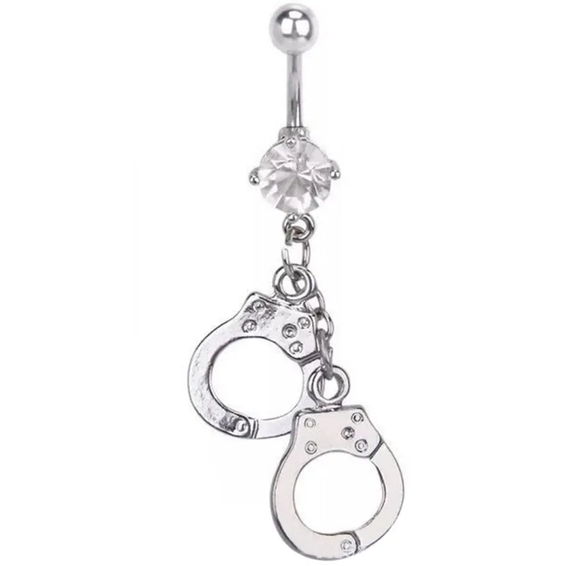 Crystal+Silver Plated Belly Button Ring Handcuffs Navel Piercing
