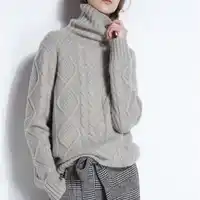 Autumn And Winter Fashion Twist Sweater Wool Neck Turtleneck Sweater Set Thicker Loose Twist Cashmere Knitted Jersey