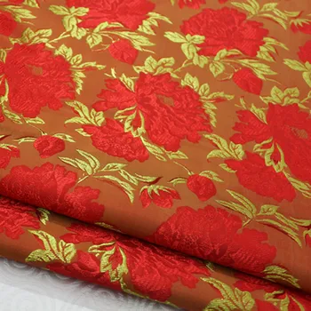 

CF80 1 Yard 2018 High Quality Peony Satin Gown Fabric Chinese Traditional Dress Fabric For Bride Wedding Dress Jacquard Fabric
