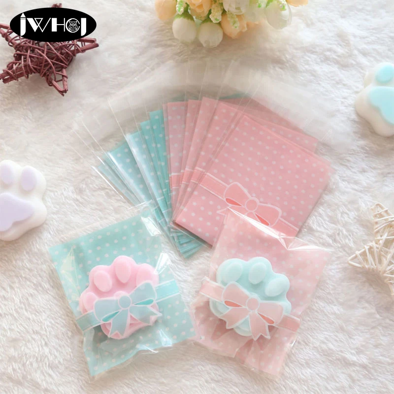 

100 pcs/lot Bowknot dot adhesive bag cookies diy Gift Bags for Christmas birthday Party Candy Food&Handmade soap Packaging bags