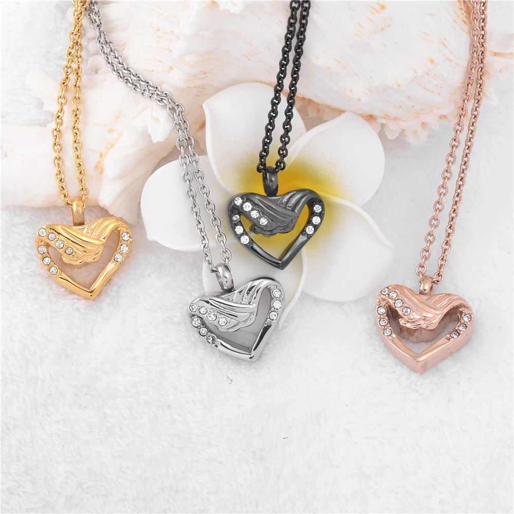 Engravable Paw Print Pet Cremation Jewelry Pendant Urn Ashes Black Enamel Charm Heart Memorial Urn Necklace