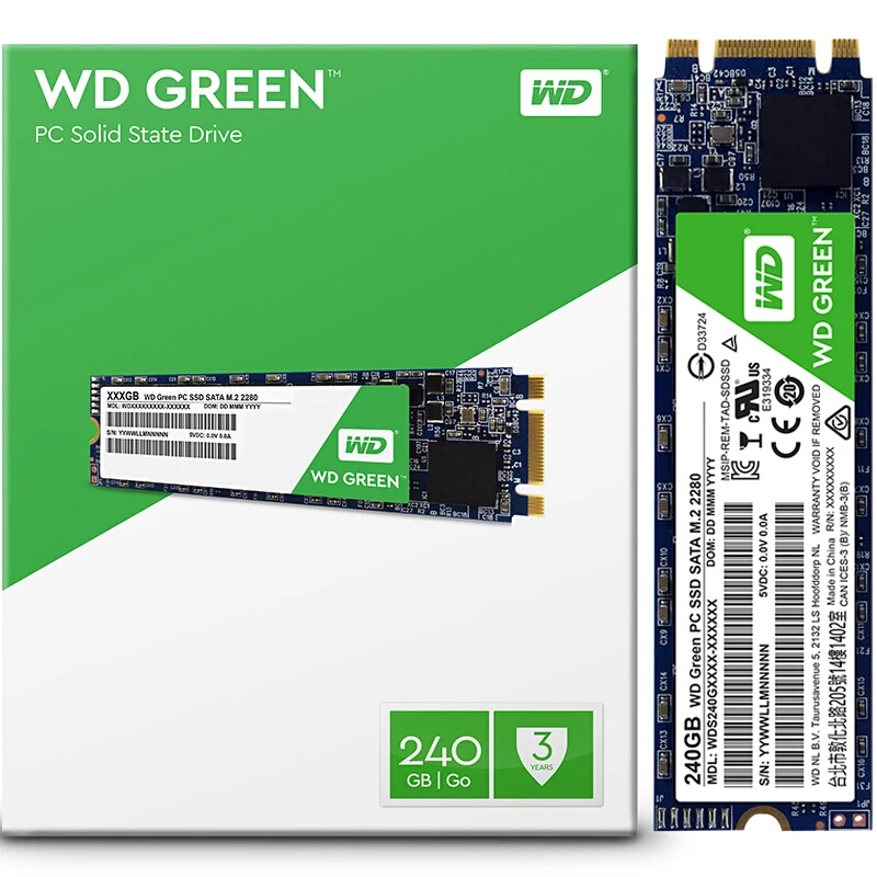 Жесткий диск Western Digital WD зеленый ПК SSD 240 ГБ M.2 Внутренний твердотельный жесткий диск SSD WDS240G1G0B M.2 2280 540 МБ/с. 240 ГБ для портативных ПК