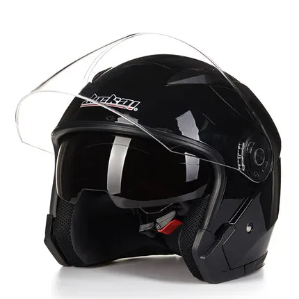 JIEKAI мотоциклетный шлем с открытым лицом Capacete Para Motocicleta Cascos Para Moto Racing rcycle винтажные шлемы с двойным объективом - Цвет: bright black