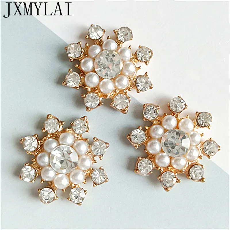 

10 PCS 24mm Fashion Metal Alloy KC Gold Crystal Rhinestone Imitation Pearl Flowers Connectors Charm For Jewelry Making