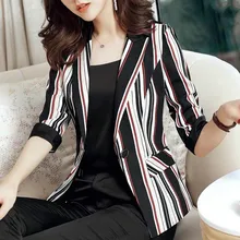 2020 Spring Korean Version Women Stripe Small Suit New Style Summer One Button Designs Female Fashion Leisure Temperament Tops 2020 Spring Korean Version Women Stripe Small Suit New Style Summer One Button Designs Female Fashion Leisure Temperament Tops