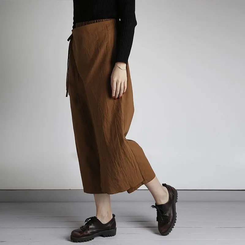 Юбки размера плюс, брюки для женщин, японский стиль, высокие брюки с эластичным поясом, Женские Широкие штаны Harajuku Pantalon Femme