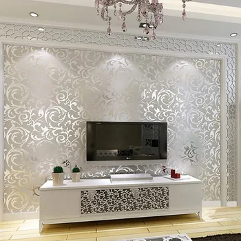 

European style non-woven wallpaper classic wall paper roll Gold/Silvery wallcovering luxury wallpaper floral Background sticker