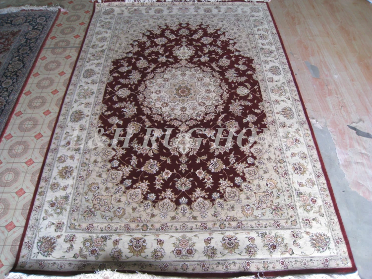 

Free shipping 6'X9' 160 Line Hand-knotted Wool and silk Oriental Persian carpet handmade carpet