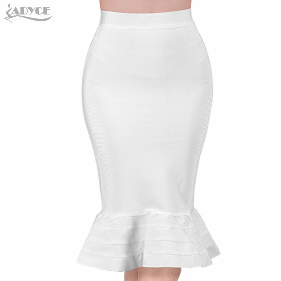 

ADYCE 2019 New Summer Women Bodycon Bandage Skirts Sexy White Yellow Ruffles Celebrity Knee-Length Mermaid Evening Party Skirts