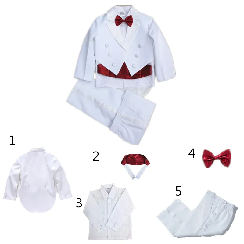 Коллекция года, деловая одежда для маленьких мальчиков белого и черного цвета костюм для мальчиков на свадьбу вечерние рождественские костюмы для крещения, костюмы для новорожденных, комплект из 5 предметов - Цвет: as picture