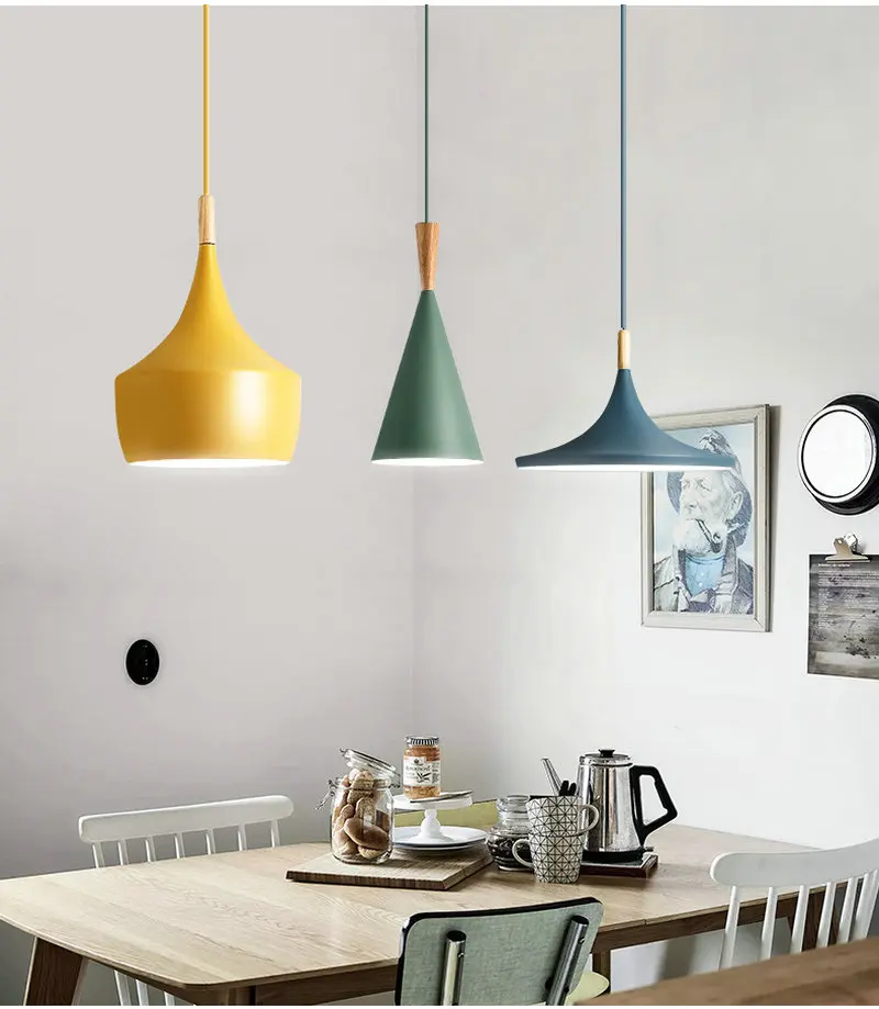 Современный подвесной светильник в скандинавском стиле, Железный Абажур, деревянный светодиодный подвесной светильник для столовой, спальни, кухни, E27, светильник, светильники