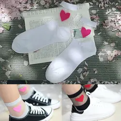 Модные мягкие хлопковые носки высокого качества с рисунком сердца для женщин и девочек, бесплатная доставка