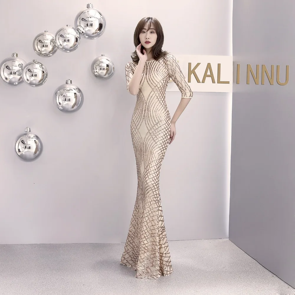 Formal dress Bead Half sleeve stripe Slim TrumpetMermaid Host Club night Long Party Maxi Dress for woman (25)