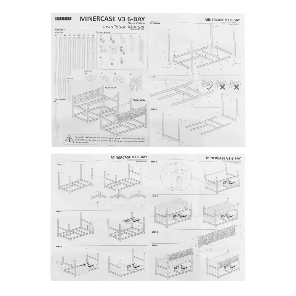 New Arrival Veddha V3C6 GPU Mining Rig Aluminum Alloy Stackable Case Up To 6 GPU Open Air Frame Rack Bracket