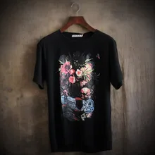 Mens T Shirts Fashion 2016 Summer Rose Flower And Skulls Novelty T Shirt Men T Shirt Brand High Quality Rock Tshirt Men Hip Hop