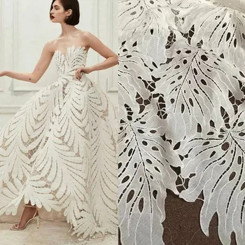 

Pure White Leaves Guipure lace fabric, White Embroidered lace, Wedding Lingerie Lace
