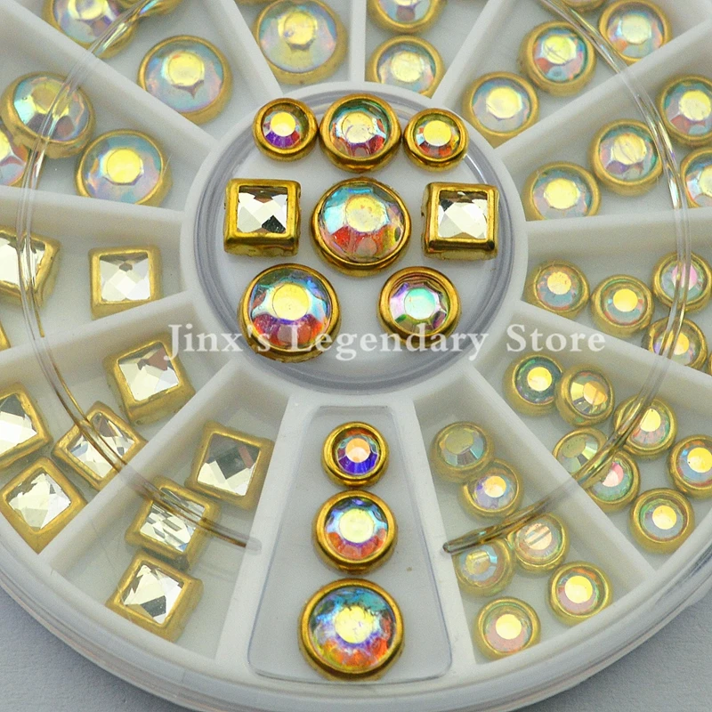 

White AB Mixed Sizes Acrylic 3D nail art metal decorations DIY Round Square Nail Rhinestone Wheel Glitter Nail Tools