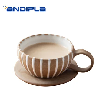 

130ml Creative Coffee Cup with Saucer Set Pull Flower Espresso Cups Ceramic Matte Drinkware Office Master Milk Hand Grip Mugs