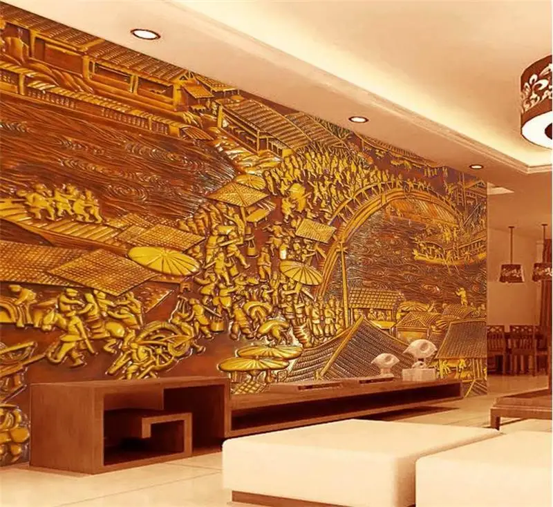 3d room wallpaper custom mural non woven wall sticker wood carving