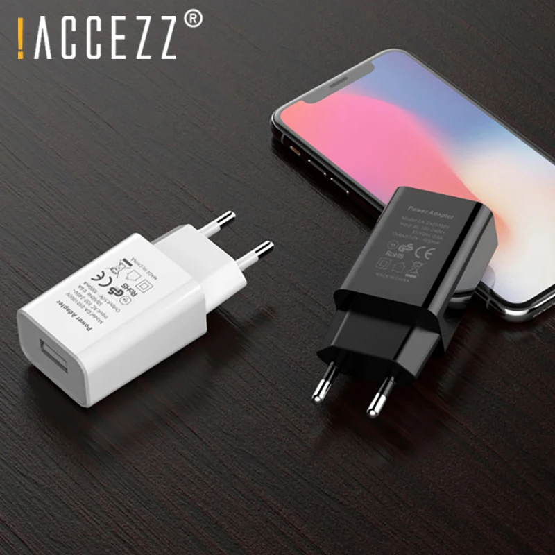 ACCEZZ, зарядное устройство для мобильного телефона, 5 В, 1 А, настенное зарядное устройство для iPhone X, 8, 7, штепсельная вилка, ЕС, адаптер для samsung S9, Xiaomi Mi, 8, huawei, USB зарядное устройство