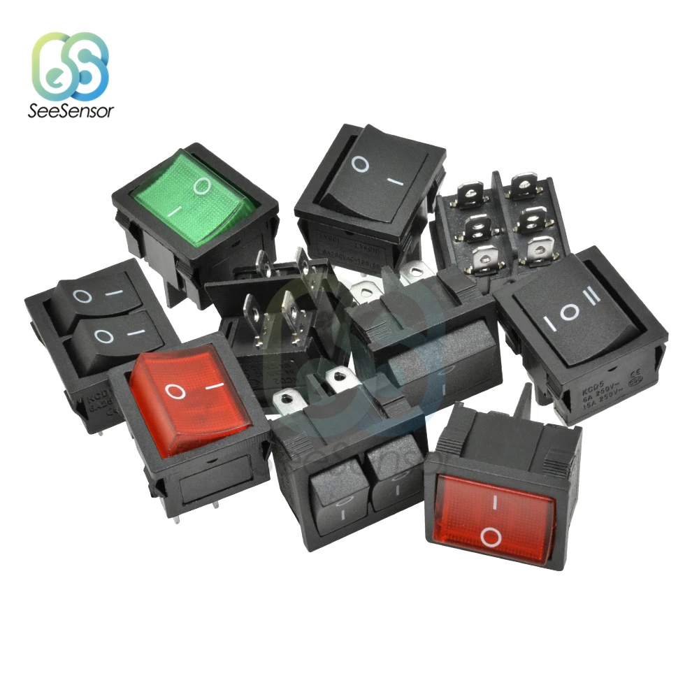 KCD5 клавишный переключатель 6A 250VAC/ 15A 250VAC вкл. ВЫКЛ. 2 позиции 4 контакта 6 контактов