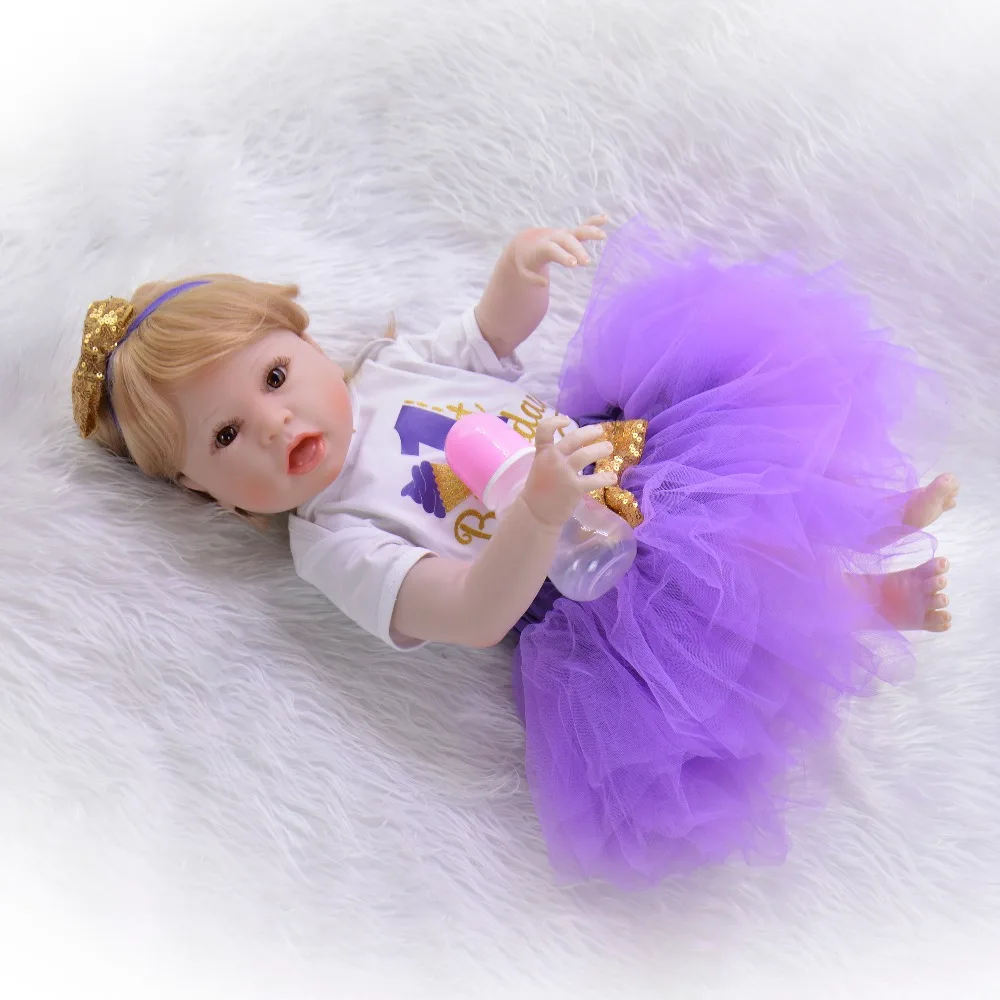 

reborn baby doll realistic girl doll com corpo de silicone 55cm lifelike open mouth princess dolls kids bed time gift bath toy