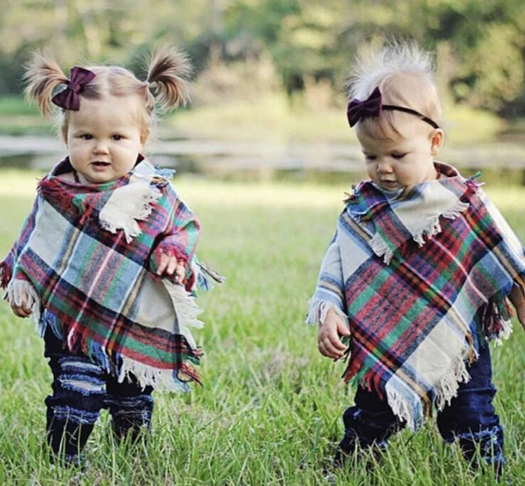 

European and American baby cloak shawl baby autumn and winter spring shawl scarf imitation cashmere plaid 3-5 Y